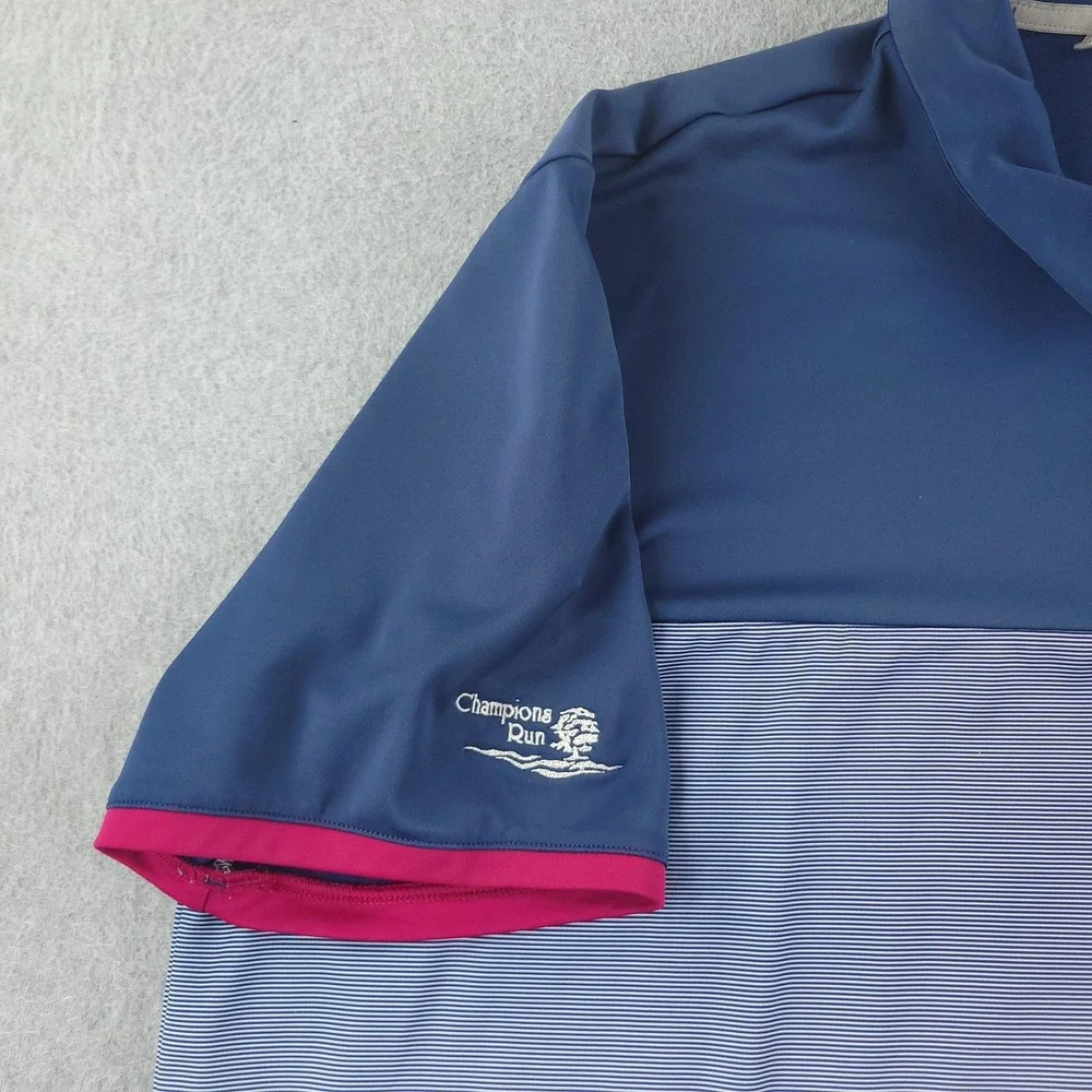 Adidas Golf Polo Shirt Mens 2XL‎ Blue Ombre Stripe Champions Run Climacool Golf